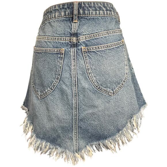 We The Free Denim Free People Mini Skirt Fringe Raw Hem Festival Boho Size 27 - Picture 2 of 9